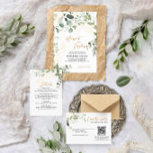 Eukalyptus QR Code Foto Wedding Gold and Greenery All In One Einladung