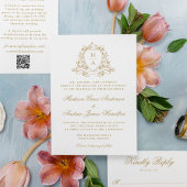 Elegant Gold Floral Wappen Wedding Website QR Code Begleitkarte