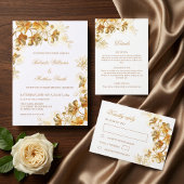 Gold 3 D Blume Weiß Einladung
