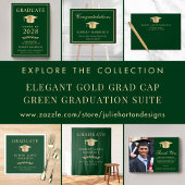 Elegant Gold Grad Cap Green Abschluss Dankeskarte