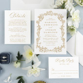 Elegant Gold Victorian Floral Wedding RSVP Karte