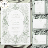 Elegante grüne Chinoiserie Natur & Vögel Hochzeit Dankeskarte