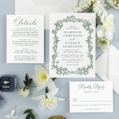 Elegant Green Victorian Floral Wedding Tischnummer