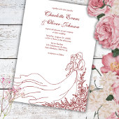 Rustikale Chic Hand Drawn Couple Burgundy Wedding Einladung