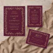 Burgund Champagne Toile Blumenrahmen Hochzeit Programm (Personalisiere diese Kollektion eines unabhängigen Creators.)