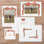 Eleganter Red Bow mit Grün Foto Weihnachten