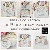 Elegant Handpainted Floral 100th Birthday Party  Serviette
