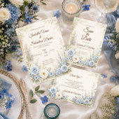 Elegante blaue Floral-Hochzeit Save The Date