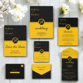 Elegante Hochzeit in Schwarz und Gold Begleitkarte