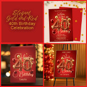 Eleganter Rot und Gold gestreift 40. Geburtstag Postkarte