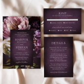 Elegant Maximalist Purple Floral QR Code Wedding RSVP Karte