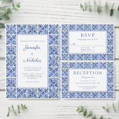 Elegante mediterrane blaue Tiles Wedding Tischnummer (Personalisiere diese Kollektion eines unabhängigen Creators.)