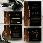 Agate Geode Script Mocha Brown Gold Black Wedding Serviette