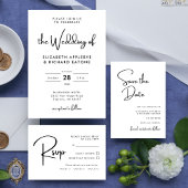Eleganter und moderner QR-Code für Schwarz und Wei RSVP Karte
