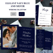 Elegantes Navy Blue & Silver Script Hochzeitsprogr Fächer