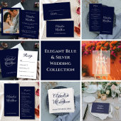 Moderne Hochzeit von Navy Blue und Silver Script Platzkarte