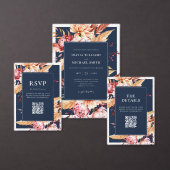 Elegant Navy Blue Boho Chic Floral Wedding Begleitkarte (Personalisiere diese Kollektion eines unabhängigen Creators.)