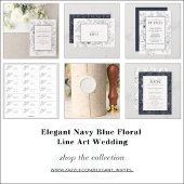Elegante Blue Floral Line Hochzeit RSVP Karte