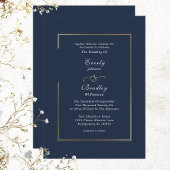 Elegant Dark Navy Gold Frame Traditional  RSVP