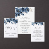 Elegant Modern Navy Blue Floral & Photo Wedding Save The Date (Personalisiere diese Kollektion eines unabhängigen Creators.)