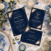 Elegante Navy-Ecken-Blumenhochzeit Save The Date