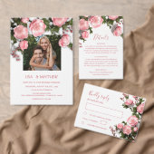 Elegant Pink Greenery 3D Roses Wedding Einladung (Personalisiere diese Kollektion eines unabhängigen Creators.)