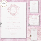 Rosa Chinoiserie Bird Wappen Border Wedding Einladung