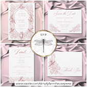 Elegant Pink Chinoiserie Natur & Vögel Hochzeit Einladung
