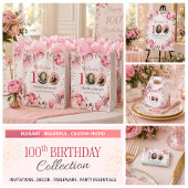 Elegantes Rosa Foto 100. Geburtstagsparty Pappteller