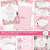 Floral Blush Pink Quinceañera Dankeskarte