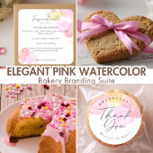 Elegant Pink Watercolor Bakery Ingredient Runder Aufkleber