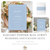 Elegant Powder Blue Script Wedding Quadratischer Aufkleber