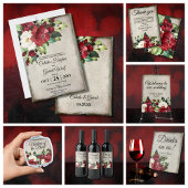Elegant Dark Red Floral Grunge Gray Goth Wedding Dankeskarte