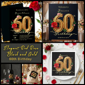 Elegant Red Rose Black and Gold 60th Birthday Serviette