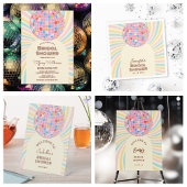 Groovy Retro Pink Disco Ball Brautparty Willkommen Sockelschild