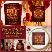 Elegant Ruby Red Gold 50th Birthday Thank You Geschenktütchen