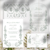 Elegant Sage Baroque Roses Wedding Pergament Einladungen