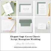 QR Code Sage Green Classic Script Monogram Wedding Einladung