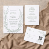 Eleganter Sage Green Floral Wreath QR Code Hochzei Einladung (Personalisiere diese Kollektion eines unabhängigen Creators.)