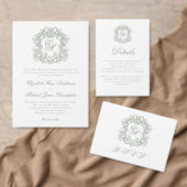 Elegant Sage Green Monogram Wedding Crest Einladung (Personalisiere diese Kollektion eines unabhängigen Creators.)