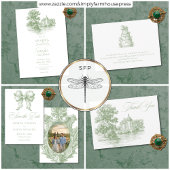Elegant Sage Green Toile French Manor Wedding Einladung