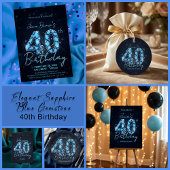 Teal Blue Sapphire Gemstone Glam 40th Birthday Weinetikett