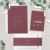 Elegant Gold Burgundy Script Hochzeitsfeier RSVP Karte