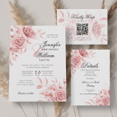 Elegantes Hochzeitsprogramm Blush Pink, Blumenschr Einladung