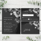 Silver Flowers Black Wedding Save The Date (Personalisiere diese Kollektion eines unabhängigen Creators.)