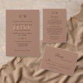 Elegante einfache Mocha-Mousse mit Monogram-Hochze Dankeskarte (Personalisiere diese Kollektion eines unabhängigen Creators.)