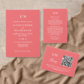 Elegante einfache Sunset Coral mit Monogram Weddin Fächer (Personalisiere diese Kollektion eines unabhängigen Creators.)