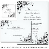Elegantes Schwarz-Weiß-Hochzeitsmenü für Wirbel Menükarte