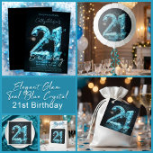 Teal Blue Crystal Glam Sparkle 21st Birthday Party Quadratischer Aufkleber