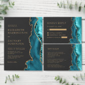 Blaue Goldachat QR-Code Hochzeit Einladung (Personalisiere diese Kollektion eines unabhängigen Creators.)